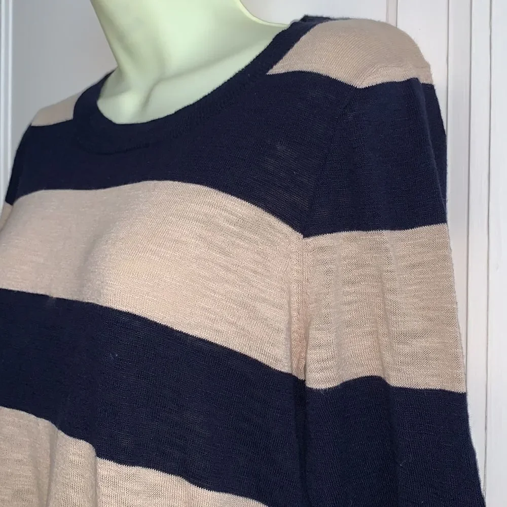 J. Crew dark navy & tan thin cotton sweater‎